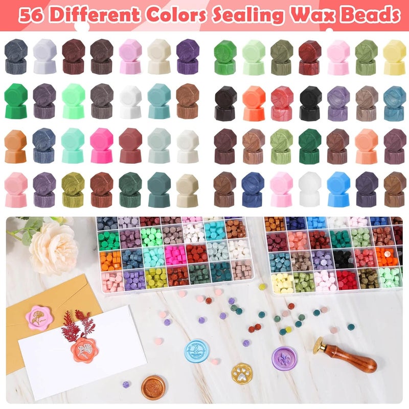 Caffox 1456Pcs Sealing Wax Beads Kit, Letter Wax Seal Stamp, 56 Colors - Image 3